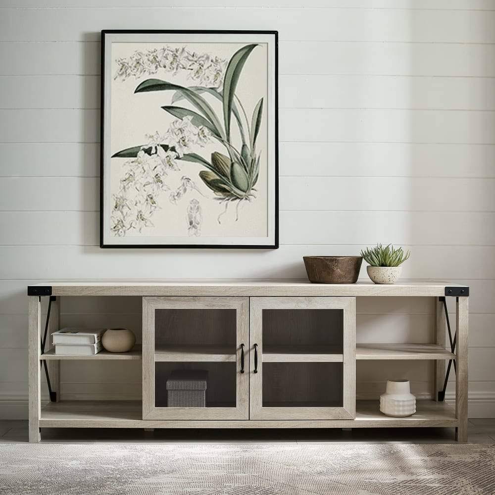 Walker Edison 70x22 Farmhouse Metal x TV Stand - Grey Wash