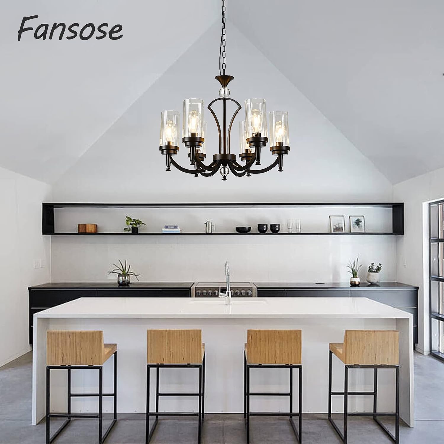 Fansose 6 Lights Iron Family Chandelier Antique Restoration Removable Glass Cover Industrial Chandelier,for Living Room Dining Room Bedroom Kitchen Balcony(The Color Composition is Black and Gold)