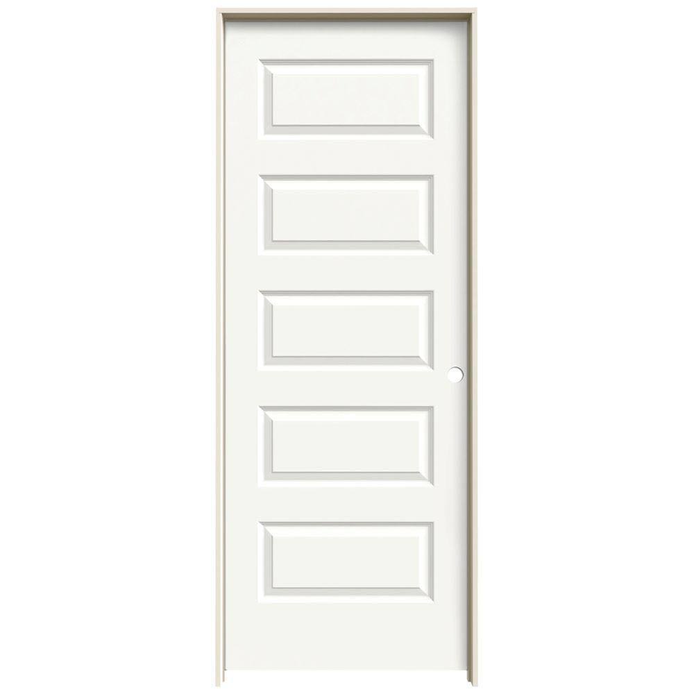 JELD-WEN 24 in. x 80 in. Rockport White Painted Left-Hand Smooth Molded Composite MDF Single Prehung Interior Door