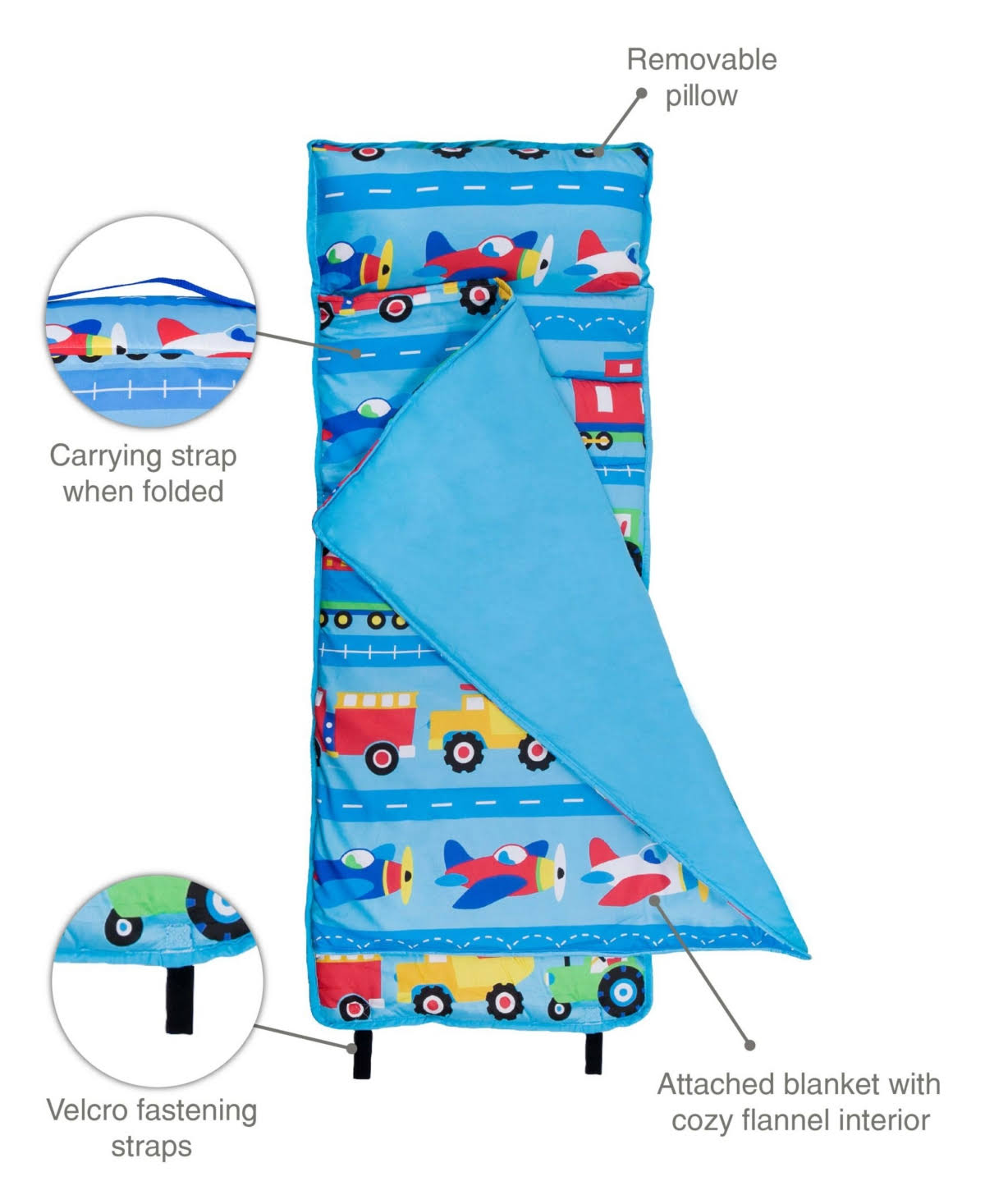 Wildkin Microfiber Nap Mat, Trains Planes u0026 Trucks
