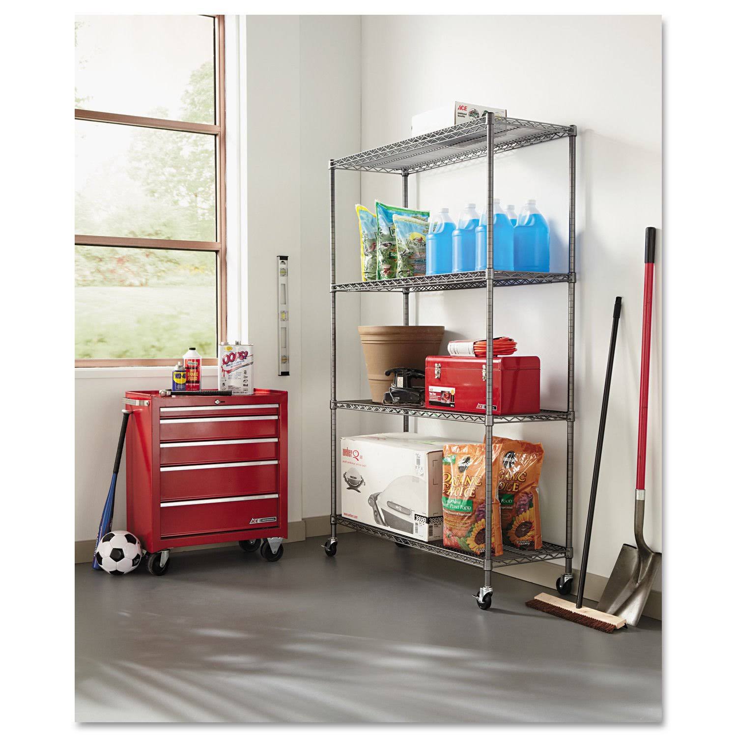 Alera 4-Shelf Wire Shelving Unit with Casters - Black Anthracite