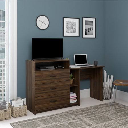 Ameriwood Home Somerset 3 in 1 Media Dresser and Desk Combo, Walnut