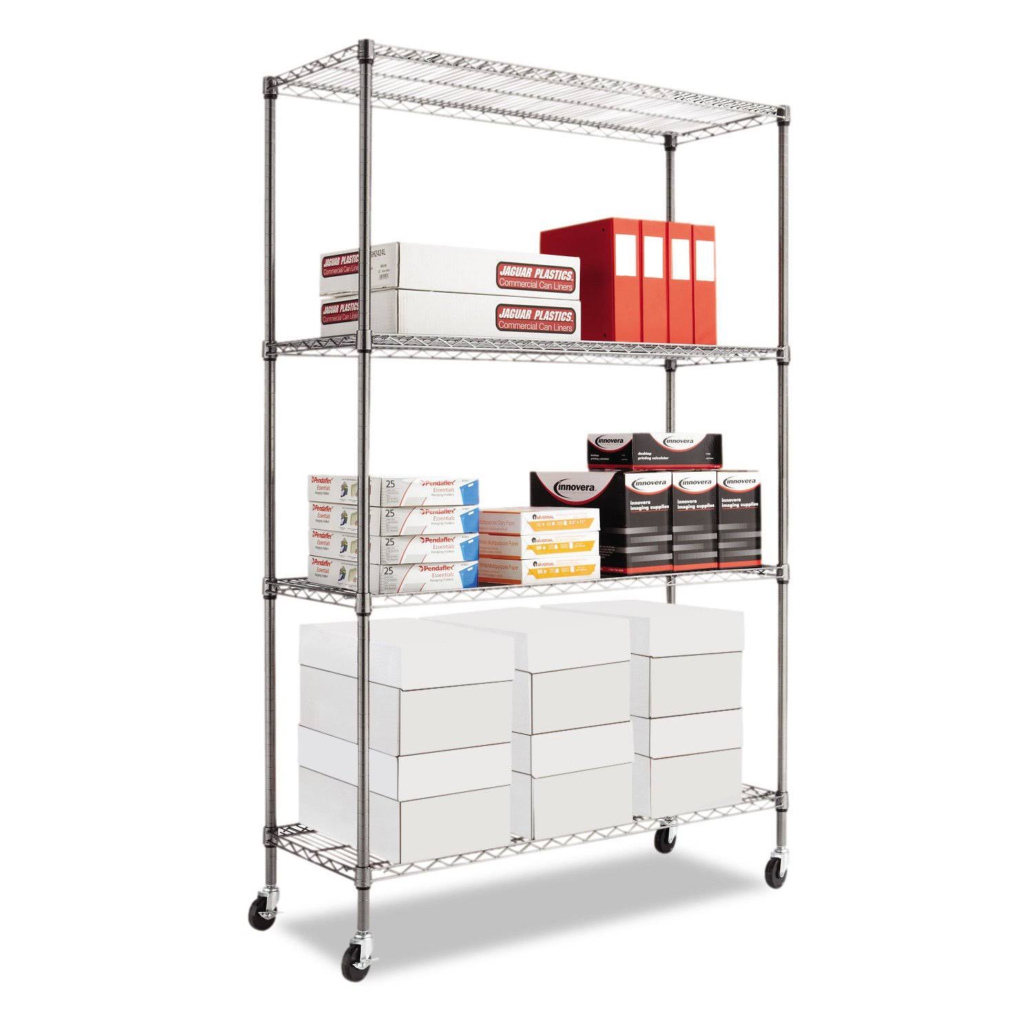 Alera 4-Shelf Wire Shelving Unit with Casters - Black Anthracite