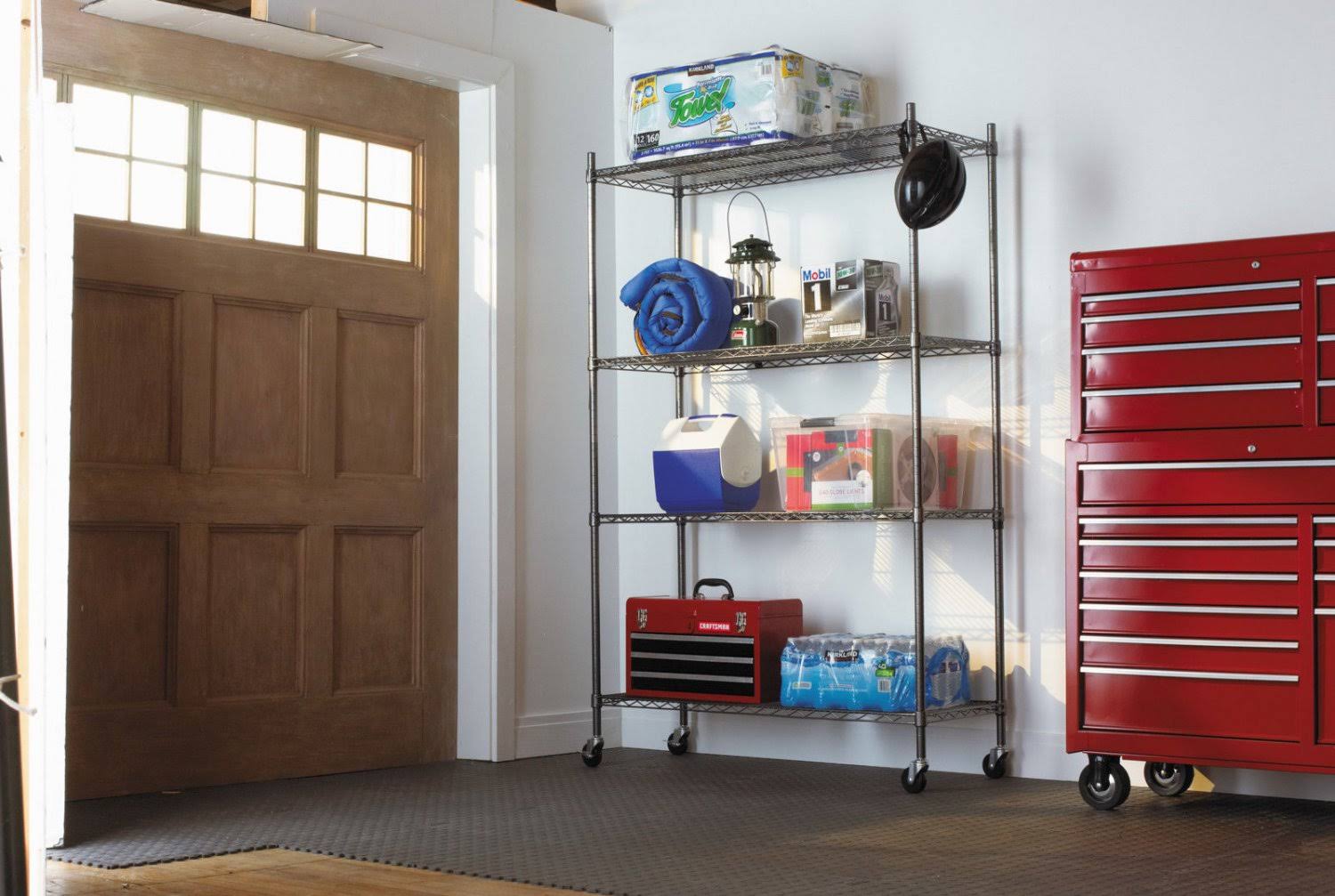 Alera 4-Shelf Wire Shelving Unit with Casters - Black Anthracite