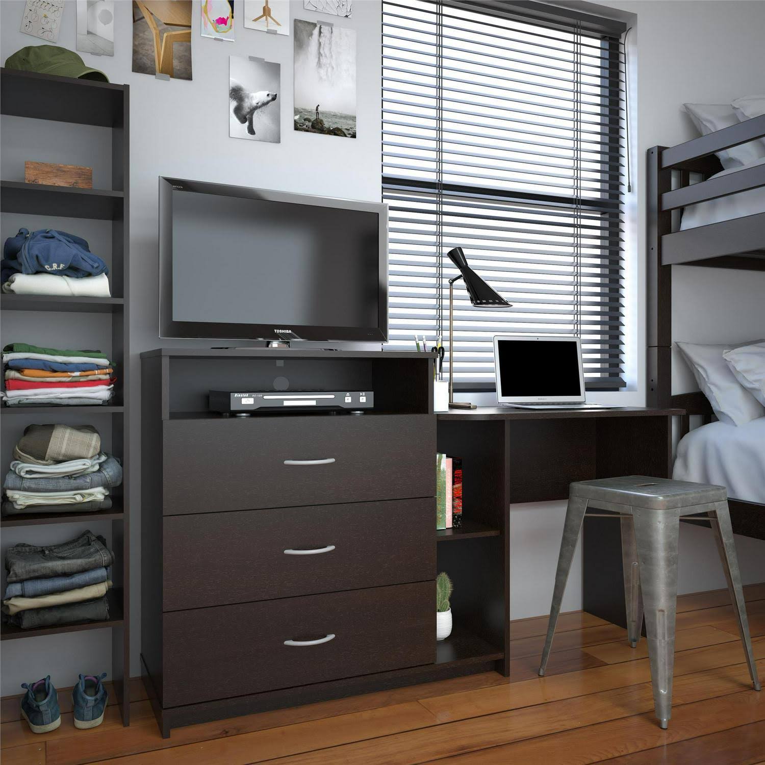 Ameriwood Home Somerset 3 in 1 Media Dresser and Desk Combo, Walnut