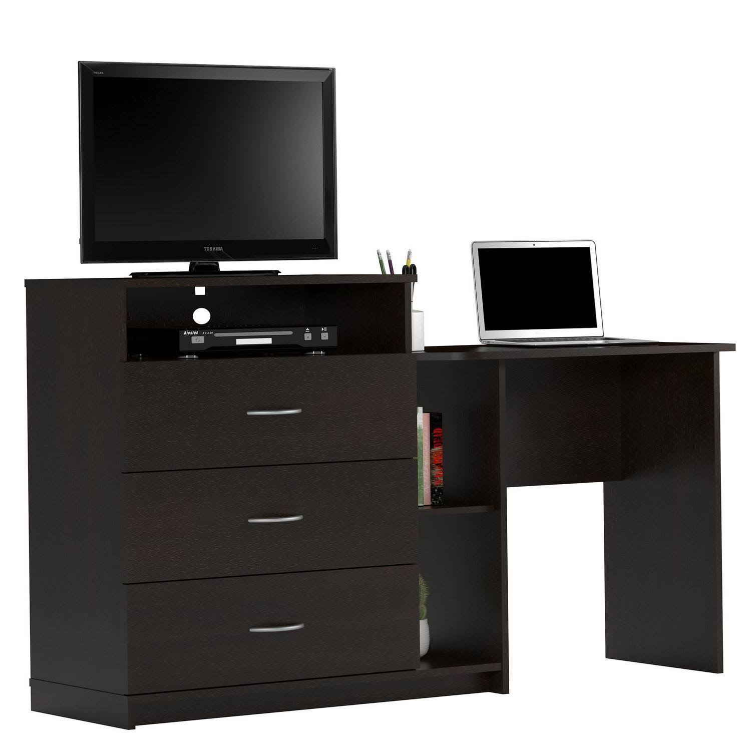 Ameriwood Home Somerset 3 in 1 Media Dresser and Desk Combo, Walnut