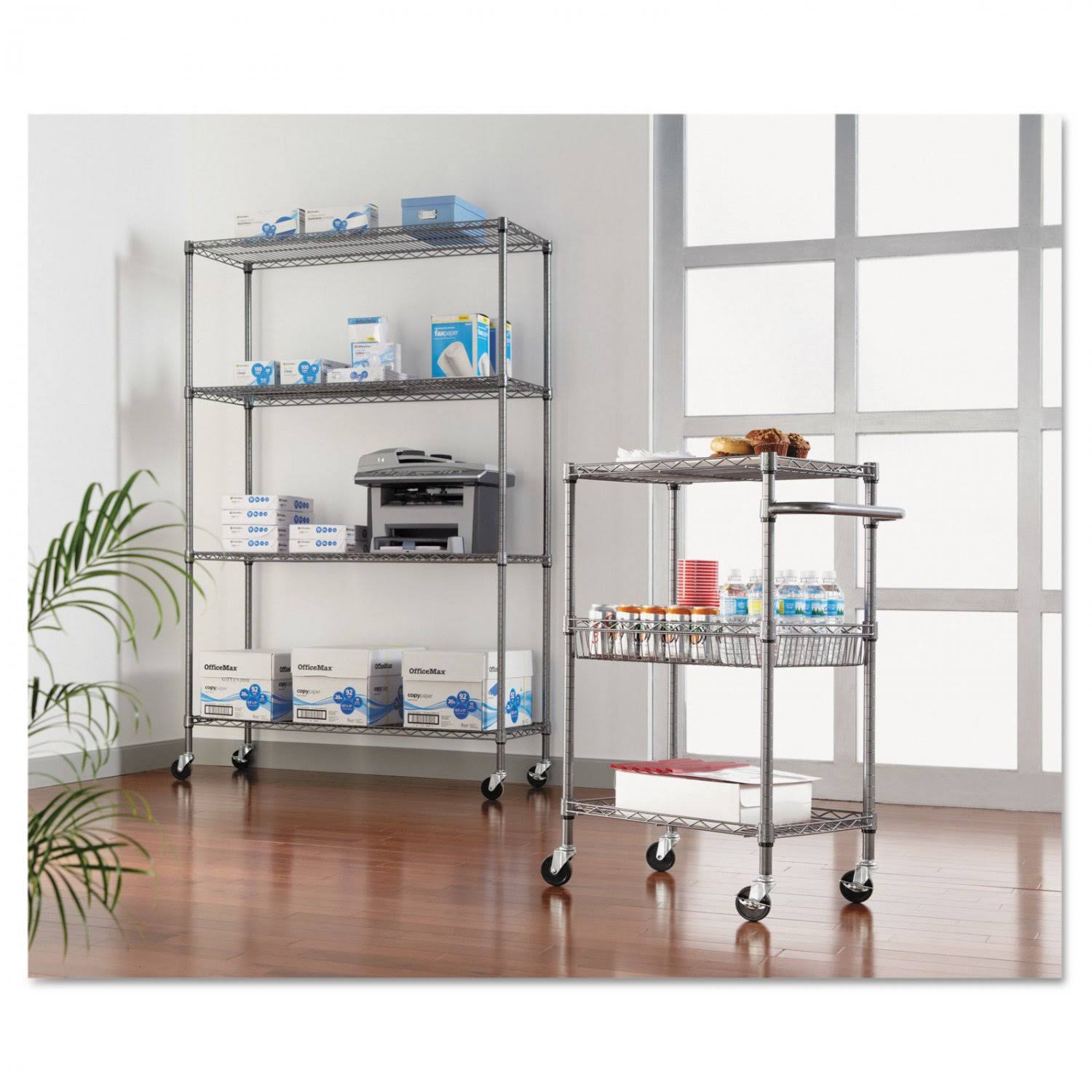 Alera 4-Shelf Wire Shelving Unit with Casters - Black Anthracite