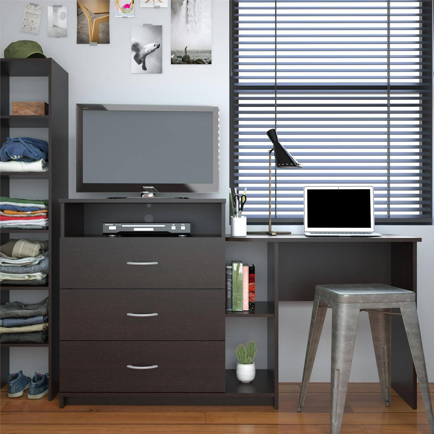 Ameriwood Home Somerset 3 in 1 Media Dresser and Desk Combo, Walnut