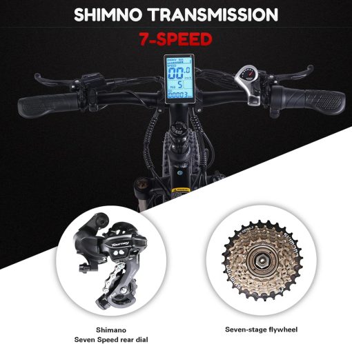 Shengmilo 48V MX02S Electric Bike, Adult Brushless Controller Electric Mountain Bike, 95N∙M Torque, 7 Speed, Double Hydraulic Brake, 26*4.0 Fat Tire Electric Bike (MX02S-Black)