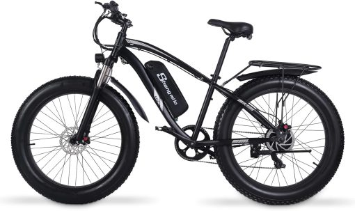 Shengmilo 48V MX02S Electric Bike, Adult Brushless Controller Electric Mountain Bike, 95N∙M Torque, 7 Speed, Double Hydraulic Brake, 26*4.0 Fat Tire Electric Bike (MX02S-Black)