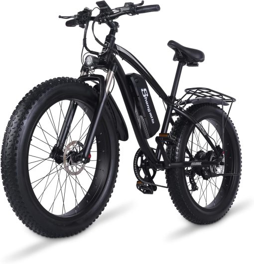 Shengmilo 48V MX02S Electric Bike, Adult Brushless Controller Electric Mountain Bike, 95N∙M Torque, 7 Speed, Double Hydraulic Brake, 26*4.0 Fat Tire Electric Bike (MX02S-Black)