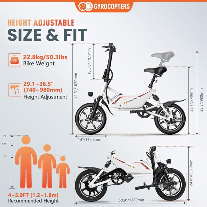 Frost Electric Bike for Adults/Teens 13+ | UL2849 Safe Folding Ebike 350W Brushless Motor | 14-inch Tires Compact Bike | 36V Speed up to 25kmph/15.5mph Long Range PAS up to 60km/37miles