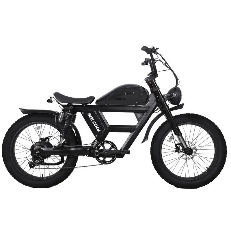 Bicicleta eléctrica de suspensión completa BeeCool Full Black Bee Challenger de largo alcance, motor de 750W, alcance de 100MI, batería de 48V 30Ah, neumáticos de 24
