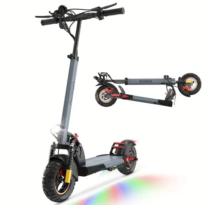 Adults Electric Scooter 48V/12.5Ah, 20-30 Long Range, 18650 Battery, 500W Motor Power, E Scooter For Adults, 25.4cm Pneumatic Tires, Dual Suspension, Dual Braking System And Cruise Control, Foldable Commuter E-Scooter For Adults With Smart LCD Displa
