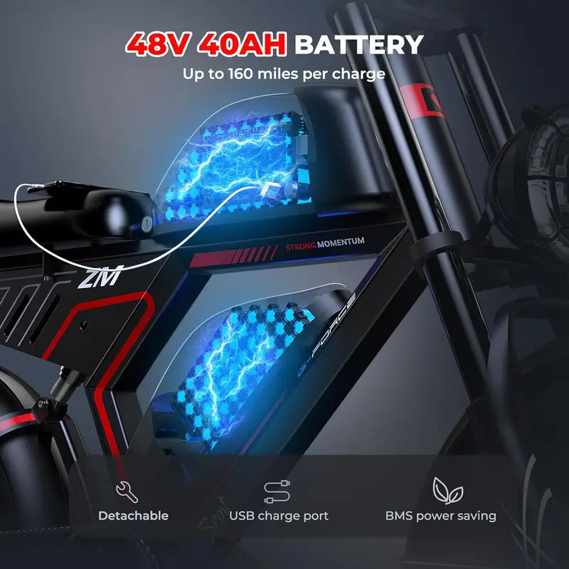Motocicleta eléctrica ZM, 48V40AH, motor de 750W, alcance máximo de 160 millas, velocidad de 20 mph, adecuada para hombres y mujeres adultos, económica, rápida y conveniente, es la mejor opción para viajes
