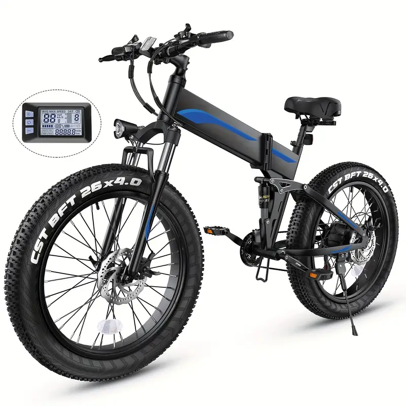 26''X4.0 Foldable Fat Tire Electric Bike for Adults, (Peak 750W Motor) Electric Bicycle with 48V/480 Wh Battery, Up to 60 Miles, 21 Speed, Shock Absorber, 20MPH Ebike for Snow, Beach