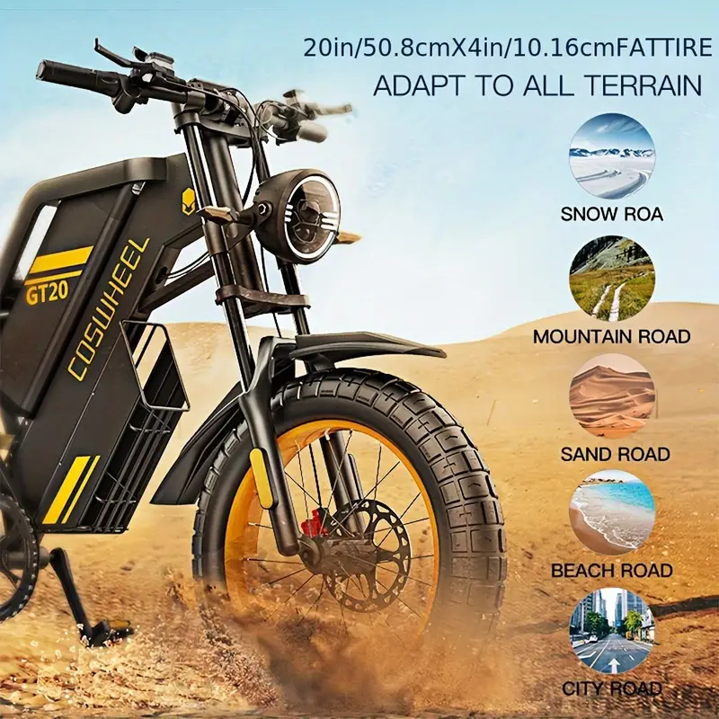 Bicicleta eléctrica para adultos Bicicleta de cross eléctrica con batería extraíble de 48 V/25 Ah, motocicleta eléctrica GT20 con 7 velocidades, bicicleta de montaña eléctrica todoterreno con neumáticos gruesos de 20 pulgadas y 4.0