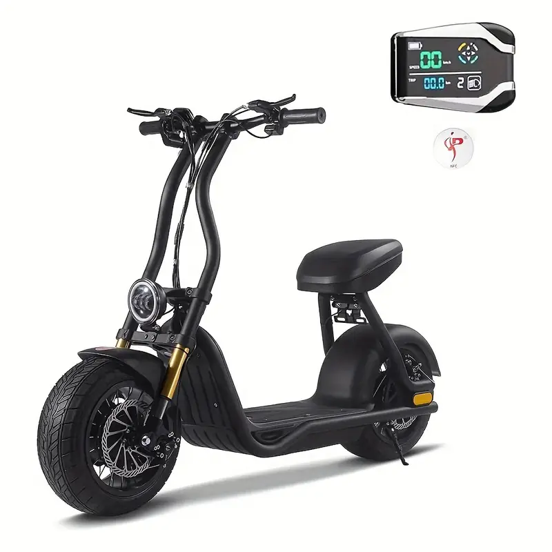 Ciclomotor, Scooter eléctrico para adultos con asiento, batería de litio de 48V12Ah, scooter de cercanías E-Bike E-Motorcycle E-Chopper, ciclomotores para adultos, scooter eléctrico de neumáticos gruesos, scooter eléctrico de alta resistencia, ciclom
