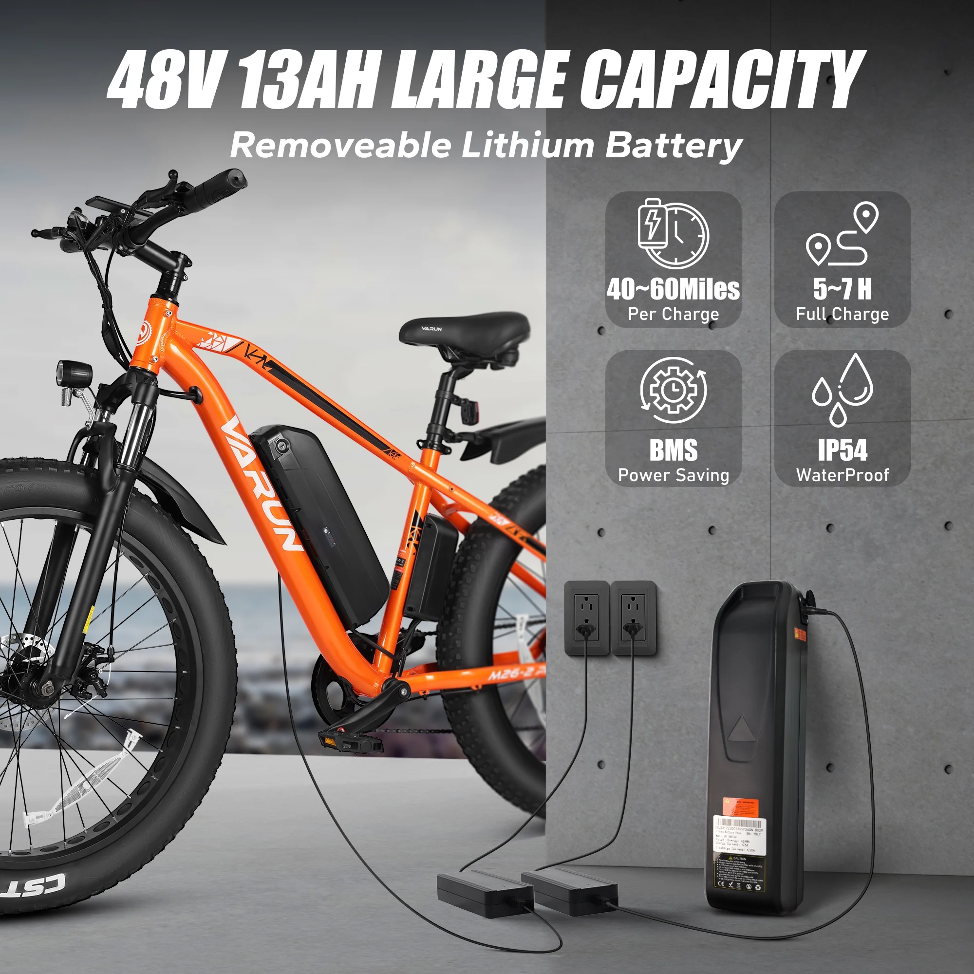 VARUN E Bikes - Peak 750W Ebikes for Adults - Fat Tire Electric Bike Up to 25MPH 60+ Miles with 48V 13AH Removable Battery - 26