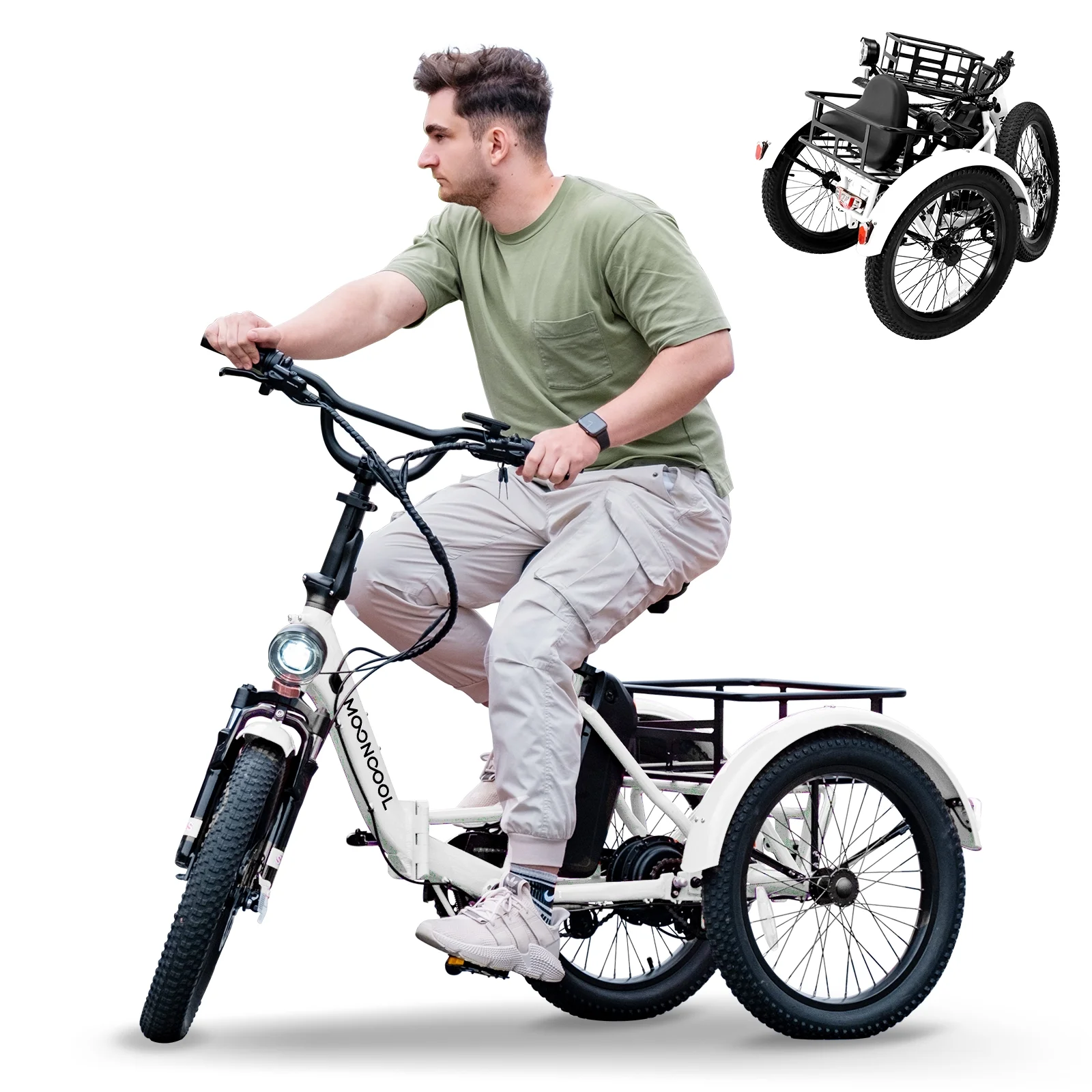MOONCOOL TK1 Folding Electric Tricycle with Rack Bags , 750W Motor 48V Foldable Ebike Electric Trike for Adults, 20