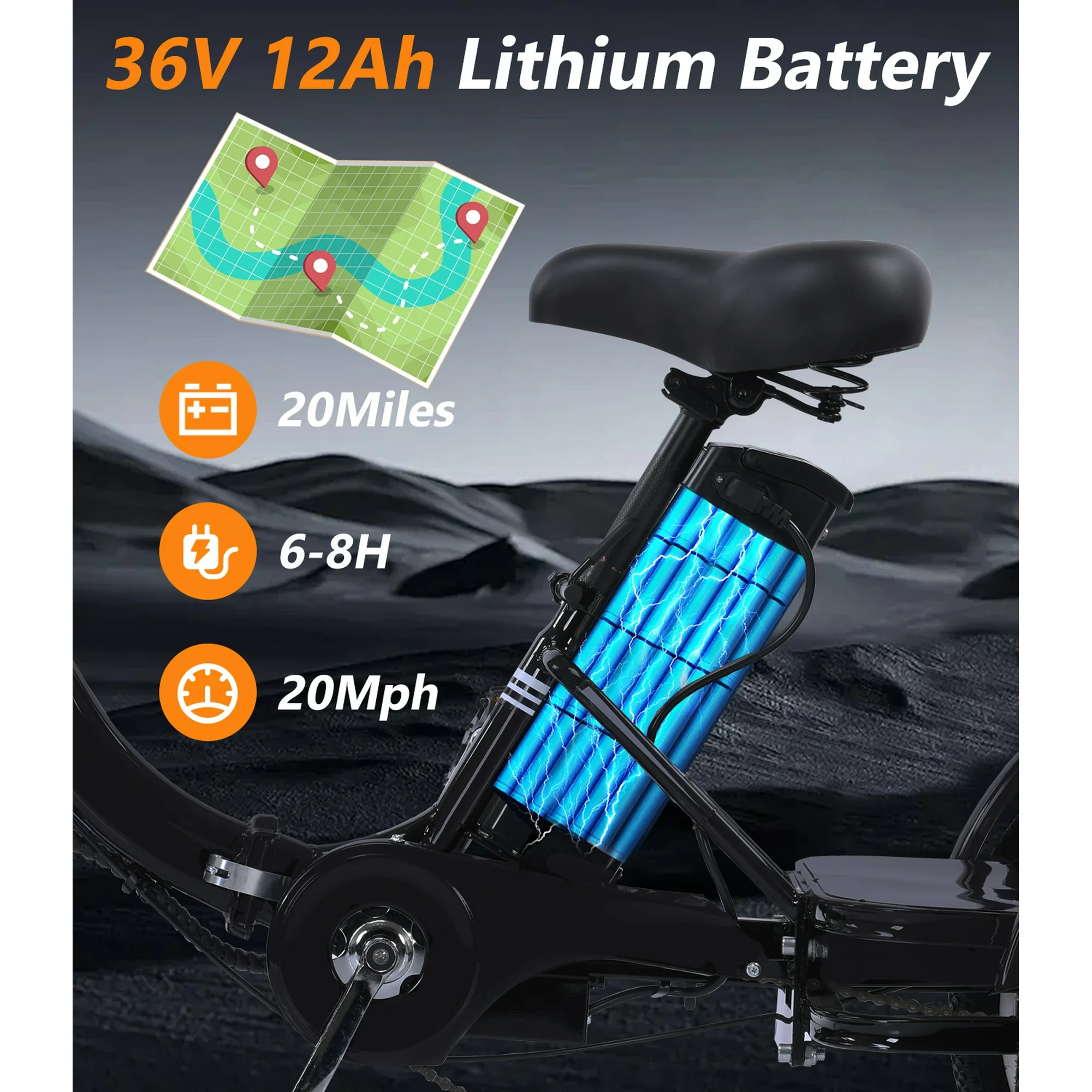 YEBEI Foldable Adult Electric Tricycle 350W with Passenger Seat 20 Miles Capacity 330 lbs