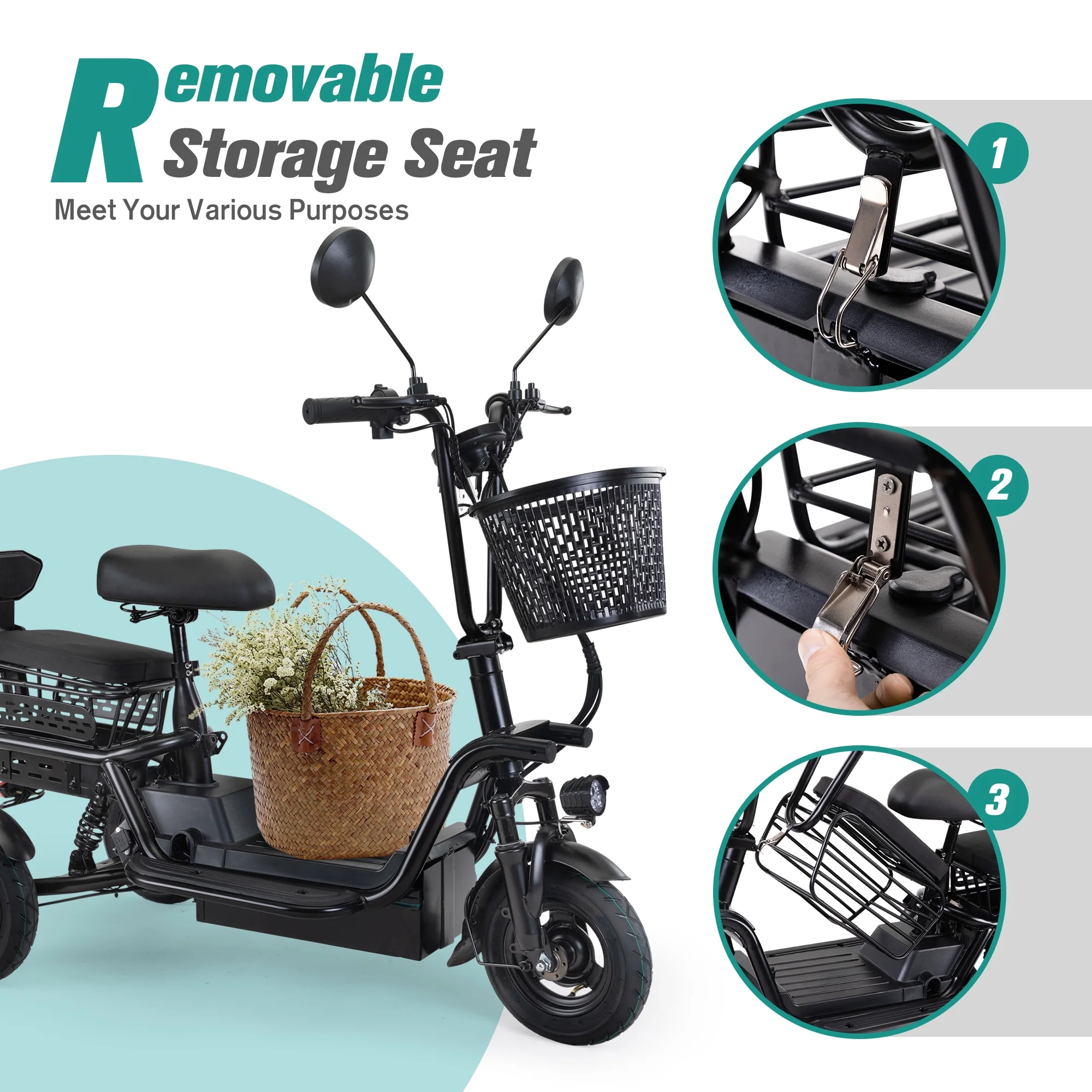 JAXPETY Folding Electric Tricycle, 3 Wheel Motorized Bicycle with 48V 400W Lithium Battery, for Men/Women/Kids, Perfect Spring Gift for Family, Black