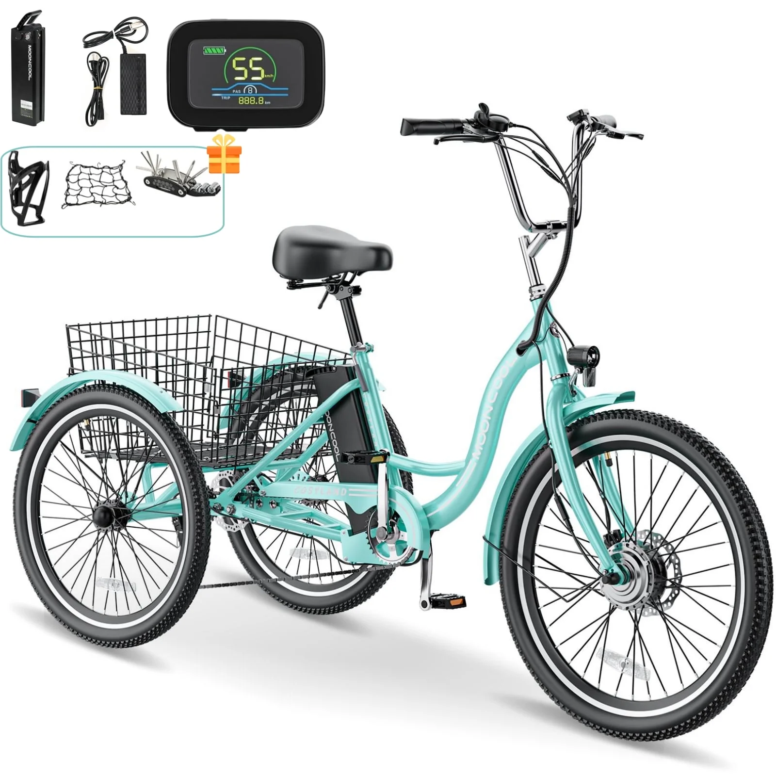 Lilypelle Electric Tricycle for Adults, 350W 36V Electric Trike Motorized Three Wheel Electric Bicycle, 7 Speeds 3 Wheels Adult Electric Tricycle with Large Basket,Black