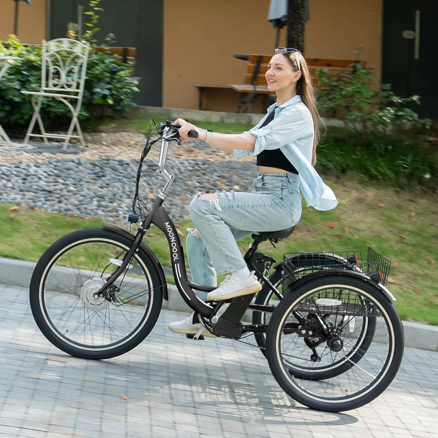 Lilypelle Electric Tricycle for Adults, 350W 36V Electric Trike Motorized Three Wheel Electric Bicycle, 7 Speeds 3 Wheels Adult Electric Tricycle with Large Basket,Black