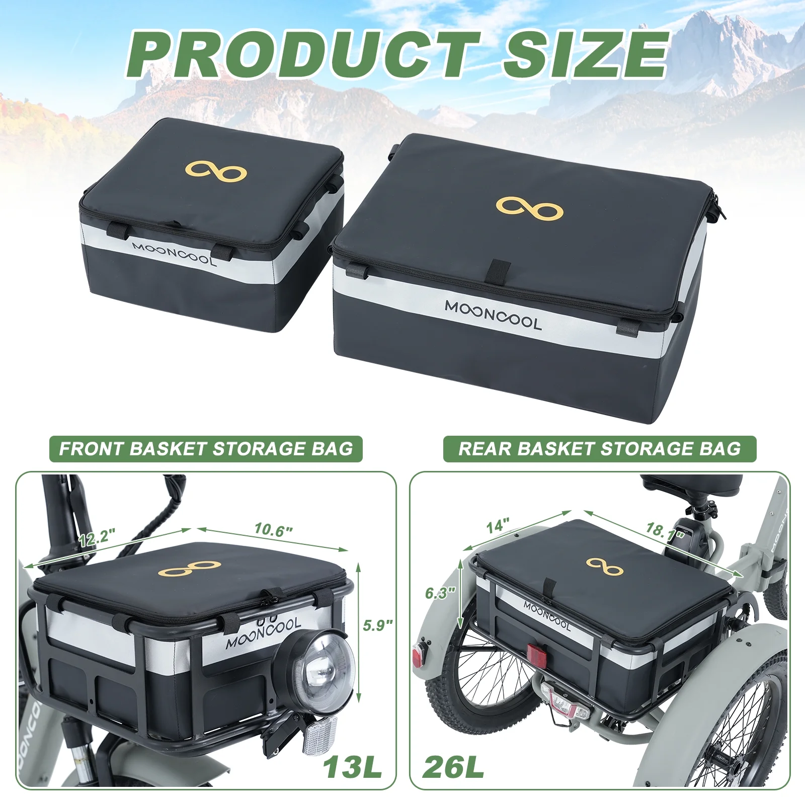 MOONCOOL TK1 Folding Electric Tricycle with Rack Bags , 750W Motor 48V Foldable Ebike Electric Trike for Adults, 20