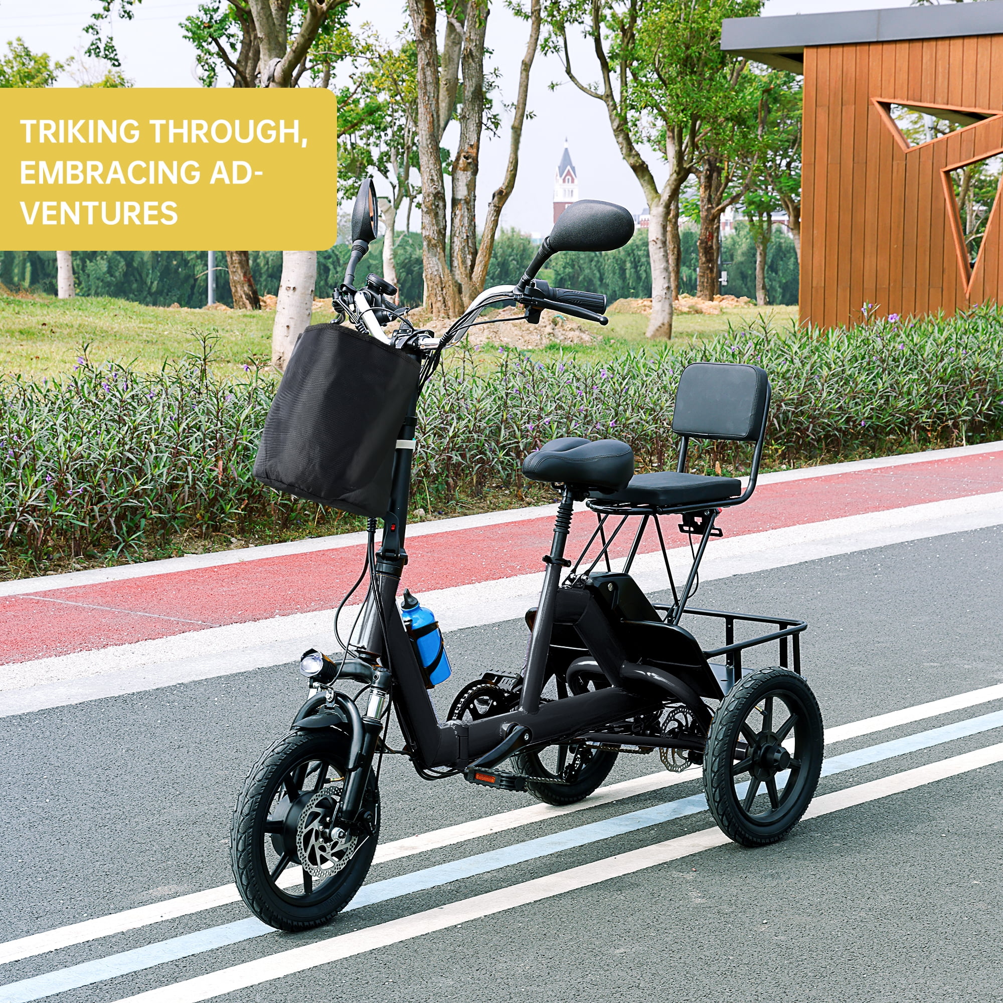 ARTUDATECH Foldable 3 Wheel Electric Tricycle 350W 48V Electric Trike with Front & Rear Basket for Men Women Senior Yellow UL2849