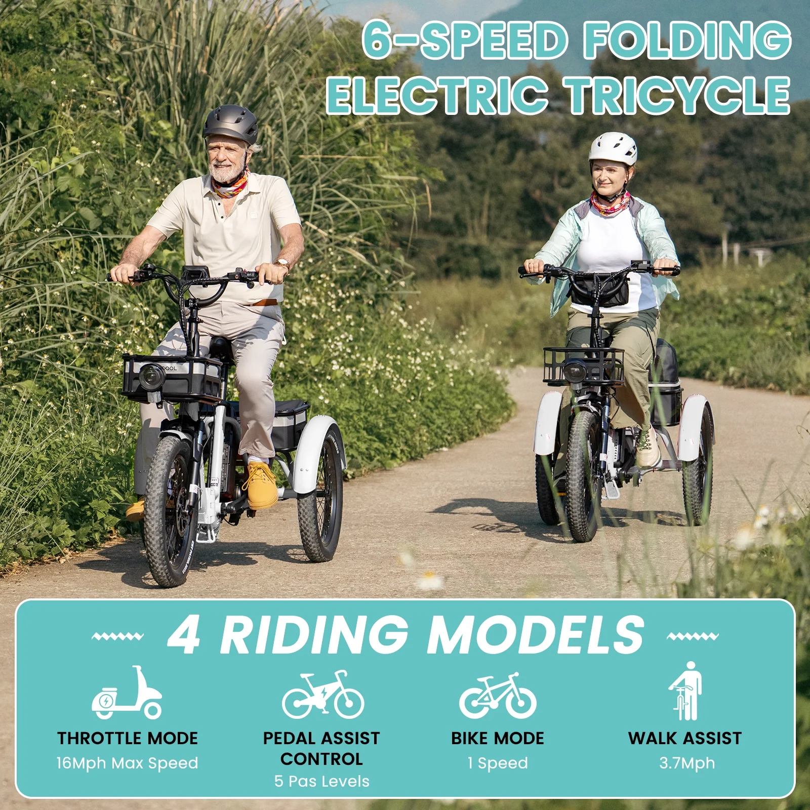 LILYPELLE Electric Trike for Adults, 750W Folding Electric Tricycle Electric Trike, 3 Wheel Electric Bicycle Motorized Three Wheel Ebike with Large Basket for Women Men