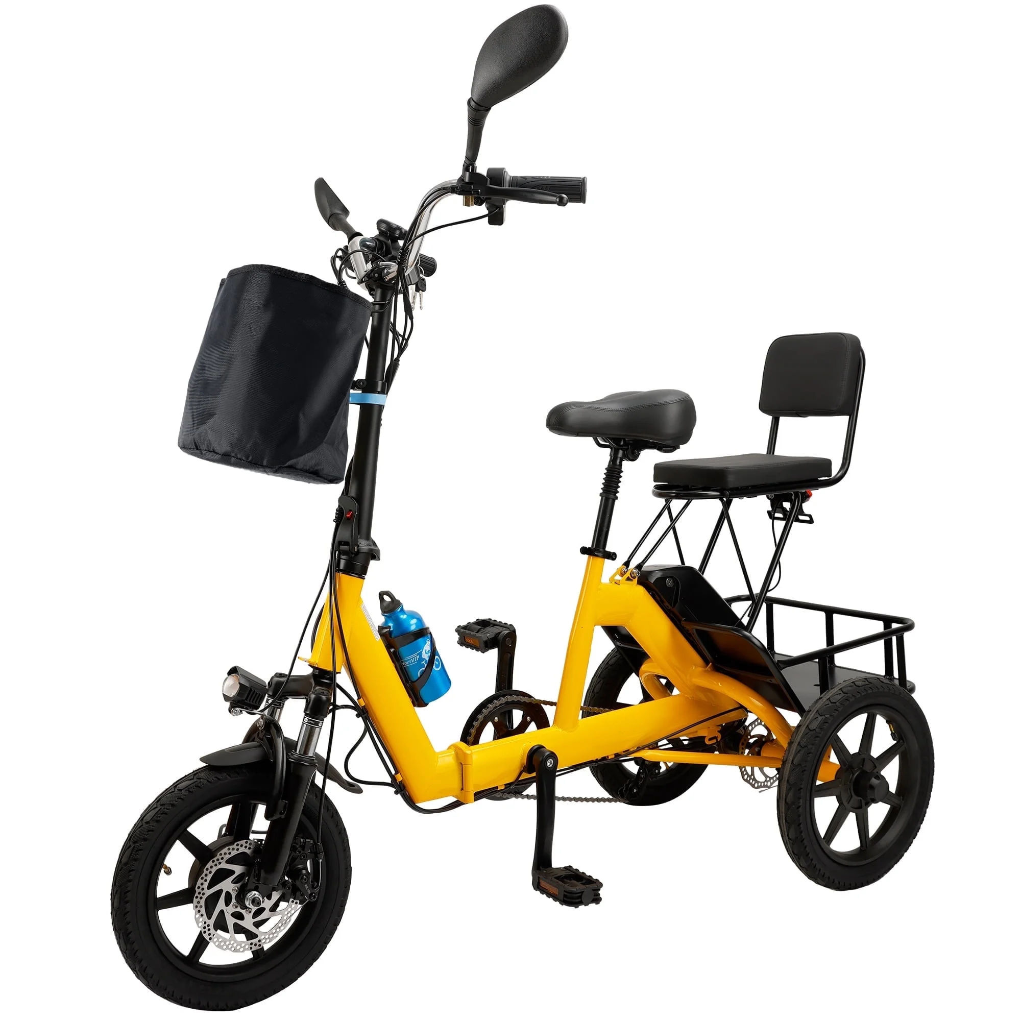 ARTUDATECH Foldable 3 Wheel Electric Tricycle 350W 48V Electric Trike with Front & Rear Basket for Men Women Senior Yellow UL2849