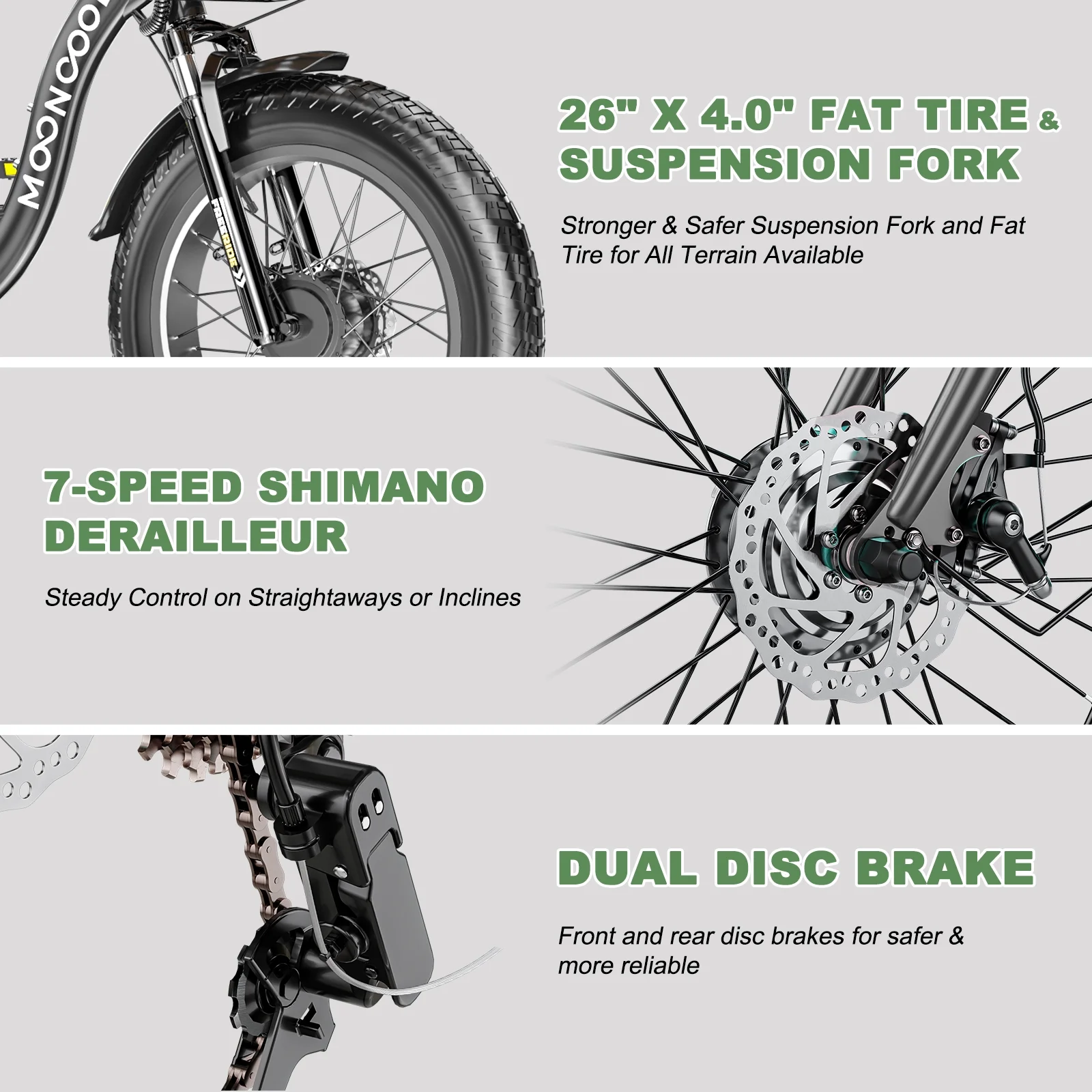 MOONCOOL 750W Motor Electric Tricycle for Adults, 7 Speed 20 x 4.0 Inch Fat Tire 3 Wheel Electric Bike, 48V Removable Battery, Aluminum Frame Motorized Trike with Carry Cargo Front & Rear Basket