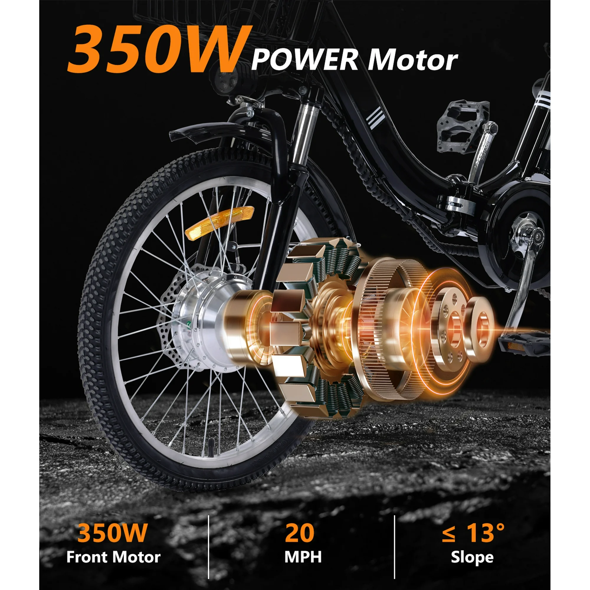 YEBEI Foldable Adult Electric Tricycle 350W with Passenger Seat 20 Miles Capacity 330 lbs