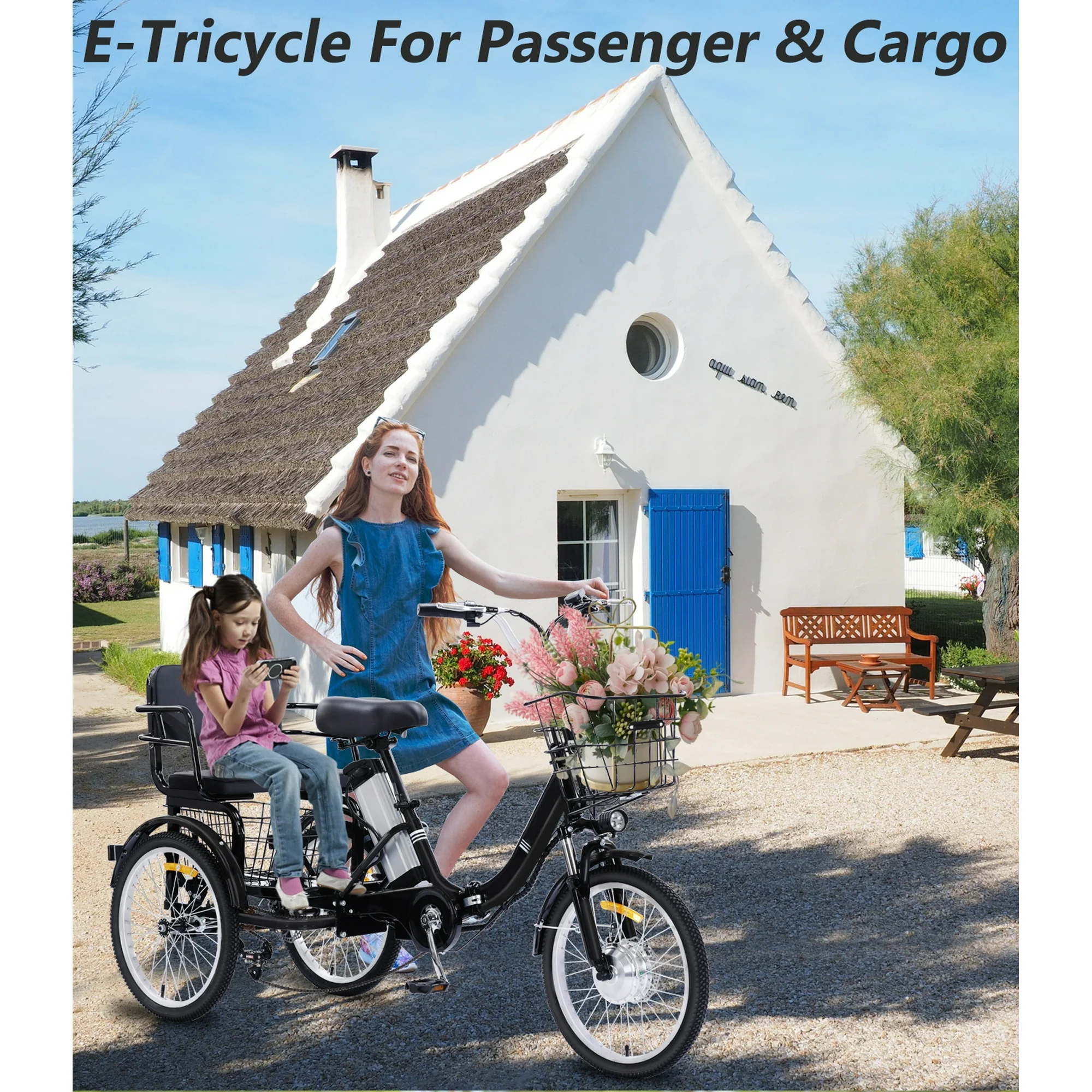 YEBEI Foldable Adult Electric Tricycle 350W with Passenger Seat 20 Miles Capacity 330 lbs