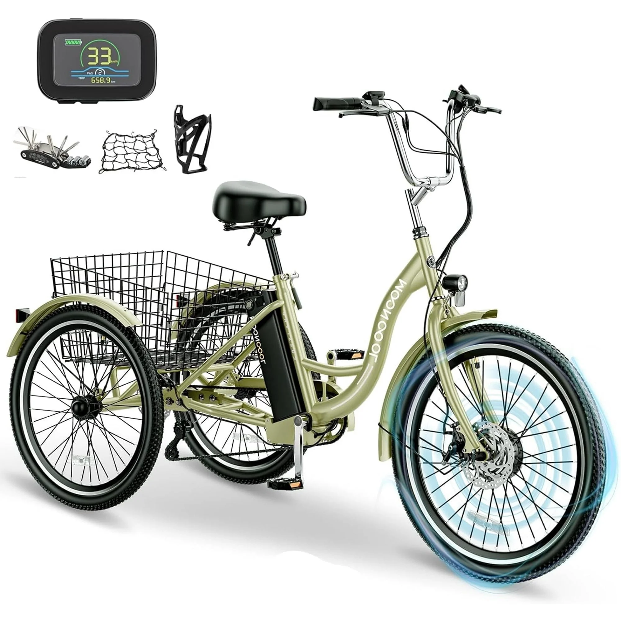 Lilypelle Electric Tricycle for Adults, 350W 36V Electric Trike Motorized Three Wheel Electric Bicycle, 7 Speeds 3 Wheels Adult Electric Tricycle with Large Basket,Black