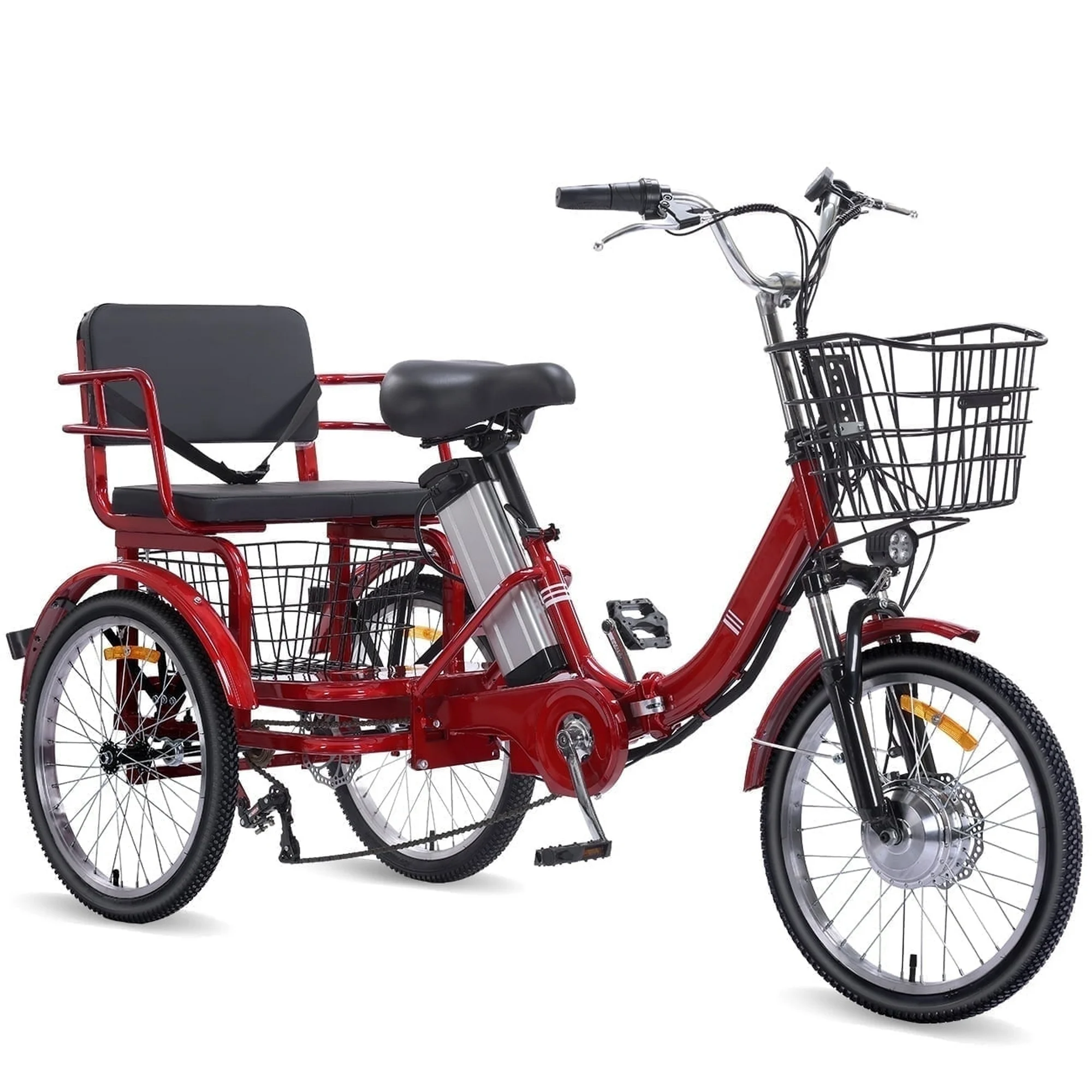YEBEI Foldable Adult Electric Tricycle 350W with Passenger Seat 20 Miles Capacity 330 lbs