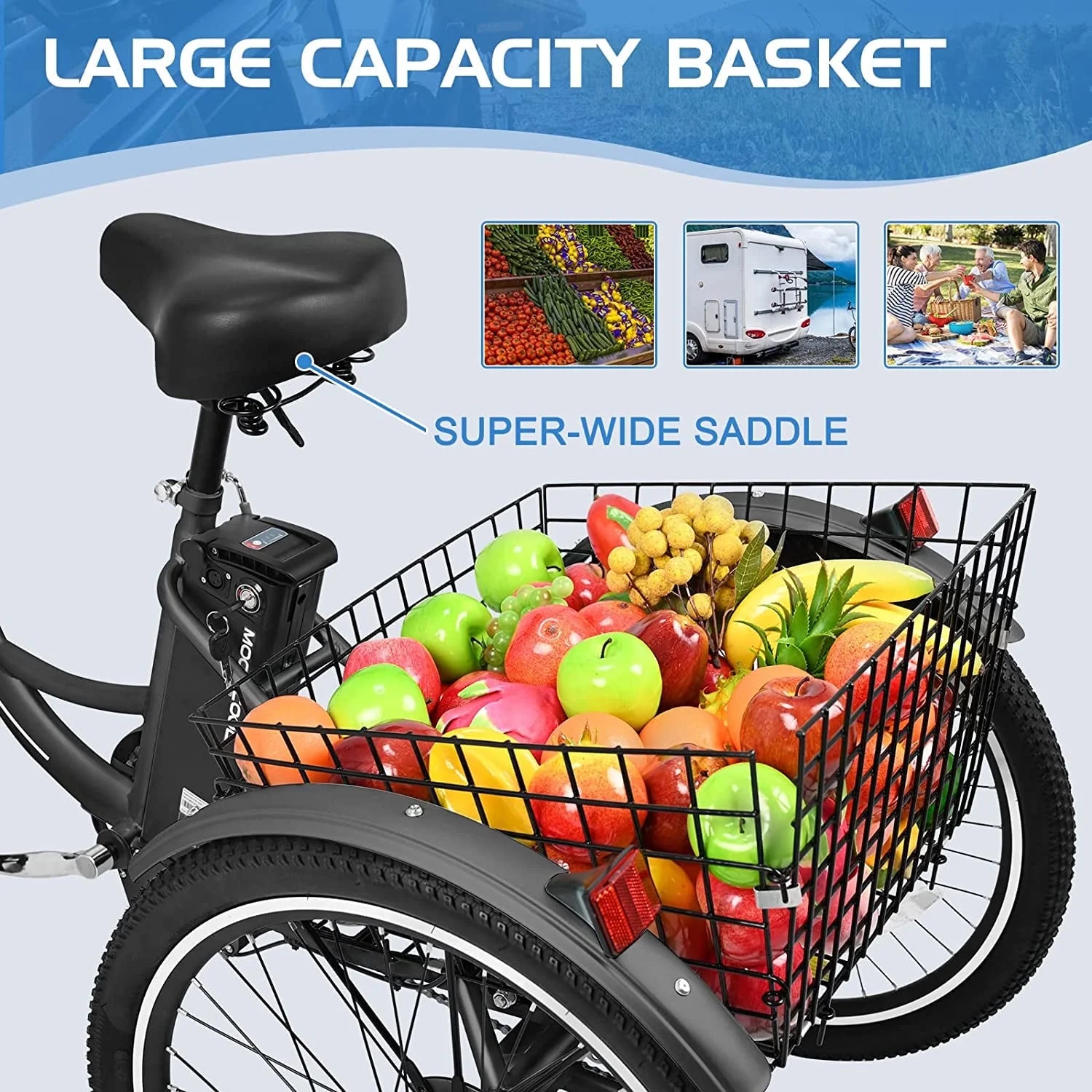 Lilypelle Electric Tricycle for Adults, 350W 36V Electric Trike Motorized Three Wheel Electric Bicycle, 7 Speeds 3 Wheels Adult Electric Tricycle with Large Basket,Black