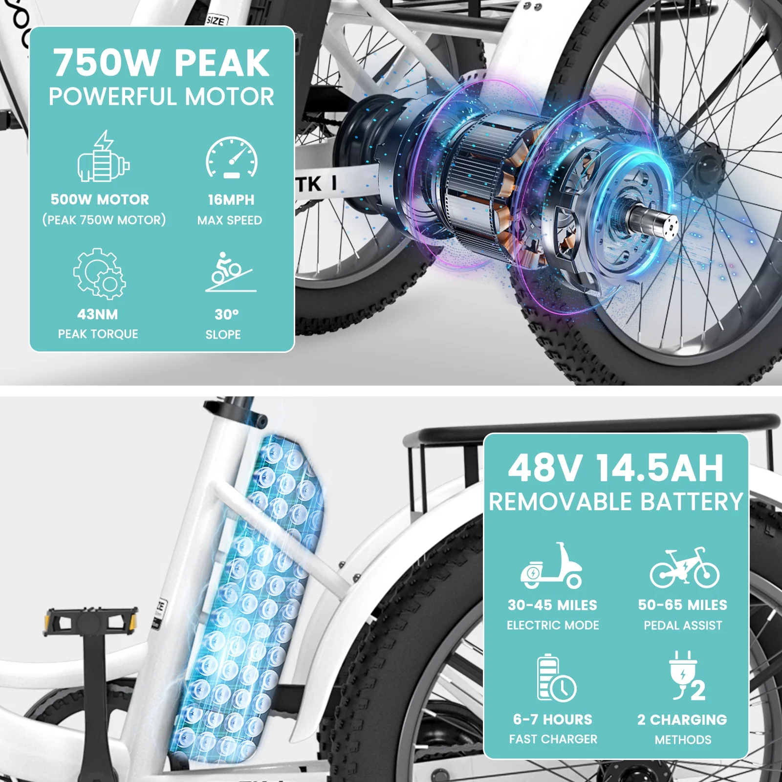 LILYPELLE Electric Trike for Adults, 750W Folding Electric Tricycle Electric Trike, 3 Wheel Electric Bicycle Motorized Three Wheel Ebike with Large Basket for Women Men
