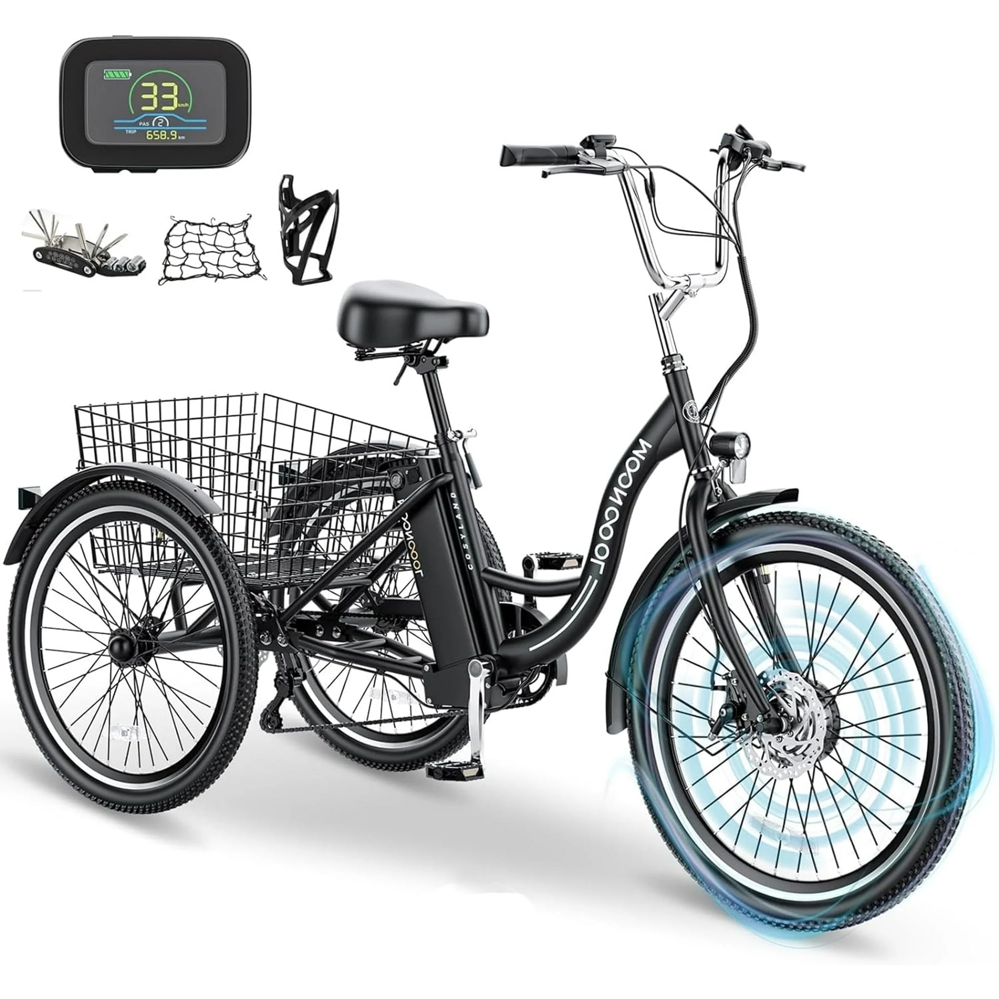Lilypelle Electric Tricycle for Adults, 350W 36V Electric Trike Motorized Three Wheel Electric Bicycle, 7 Speeds 3 Wheels Adult Electric Tricycle with Large Basket,Black