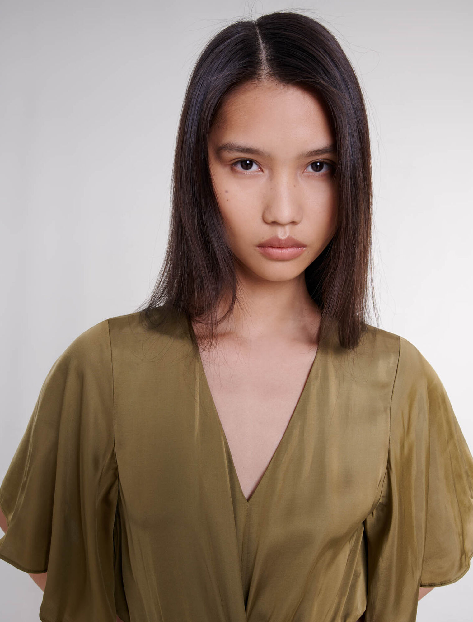 Openwork satin-effect maxi dress