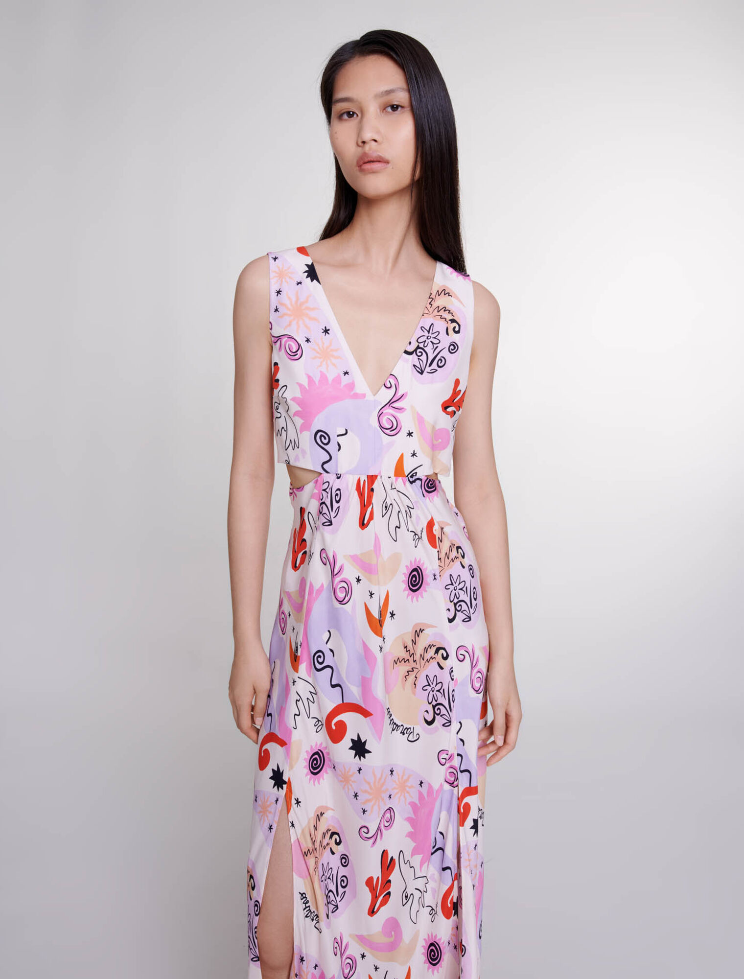 Cutaway silk maxi dress