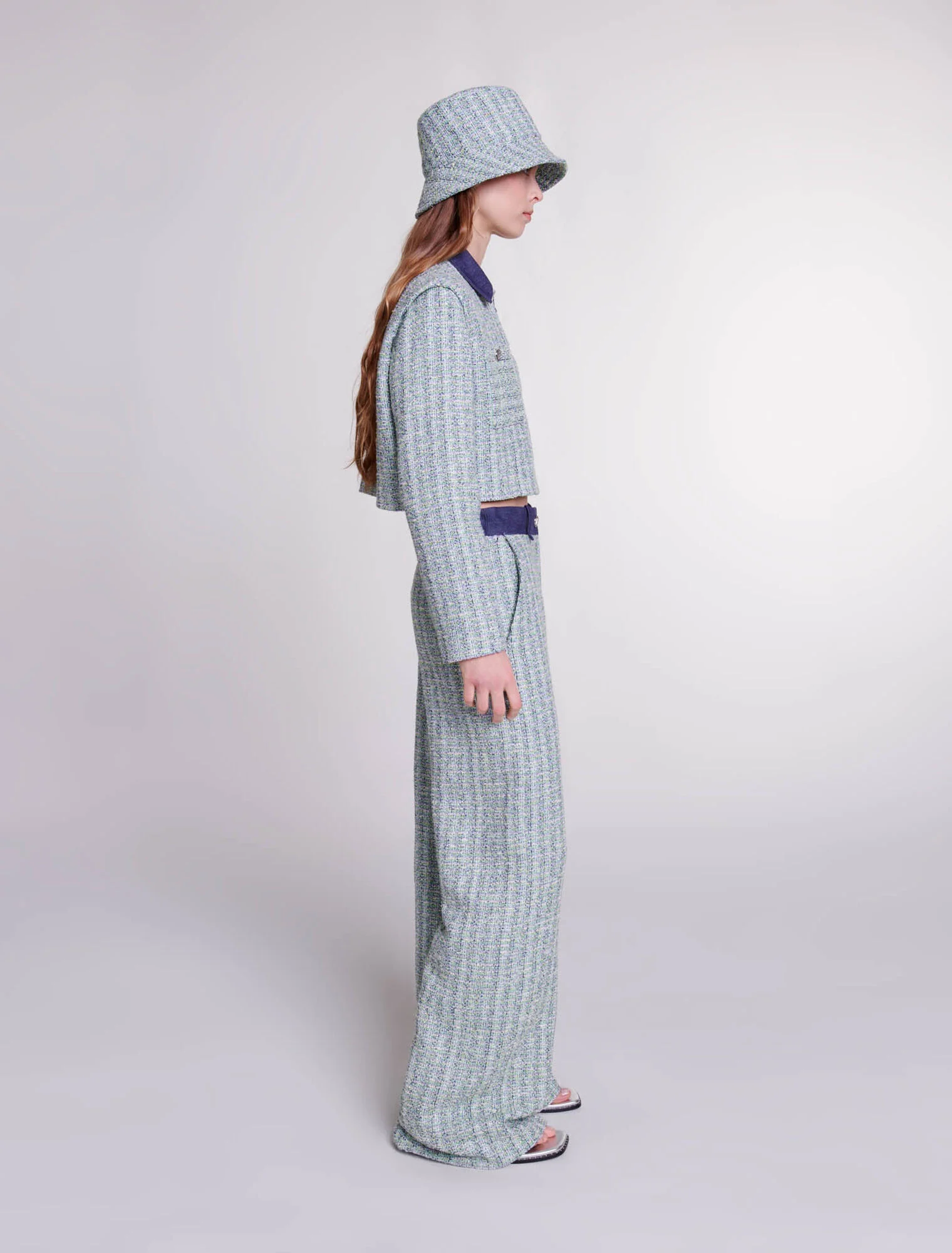 Wide-leg tweed trousers