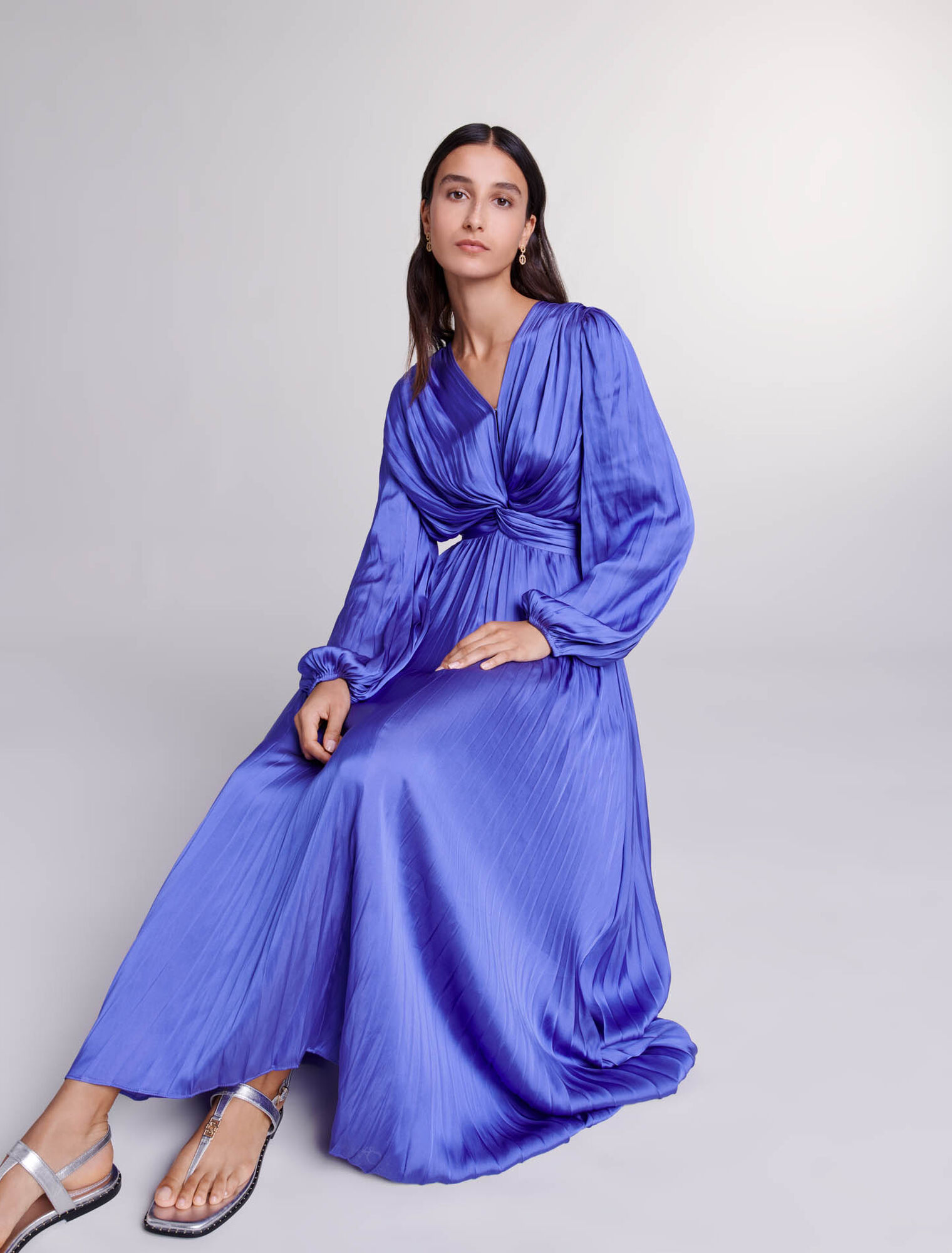 Satin-effect draped maxi dress