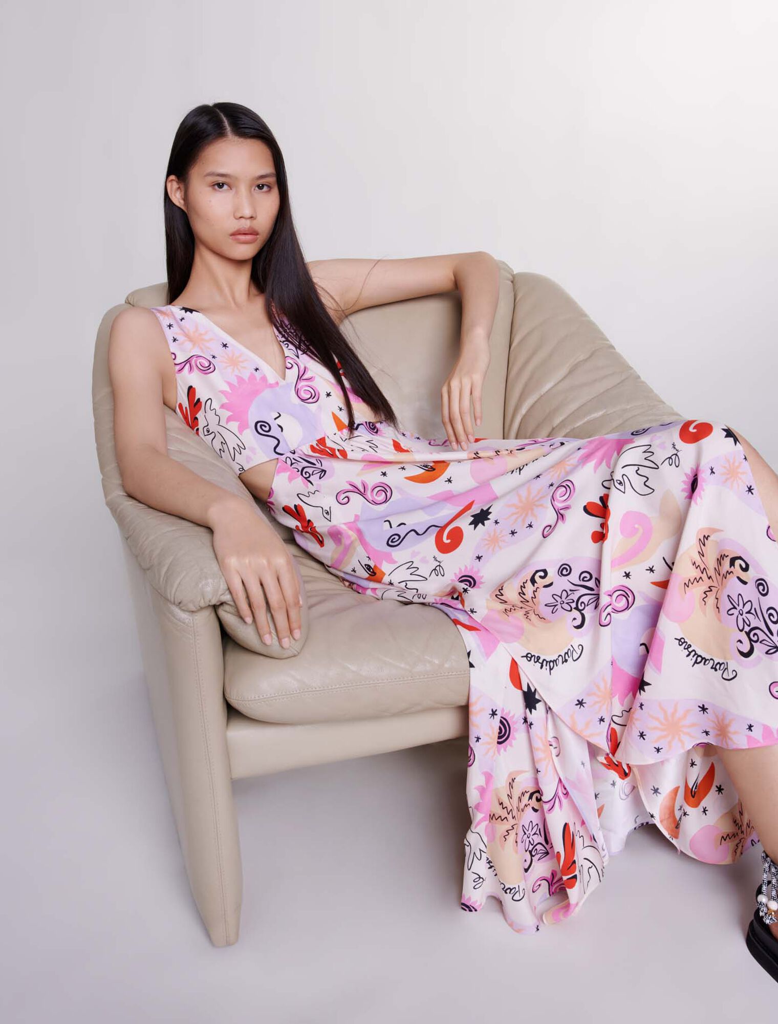 Cutaway silk maxi dress