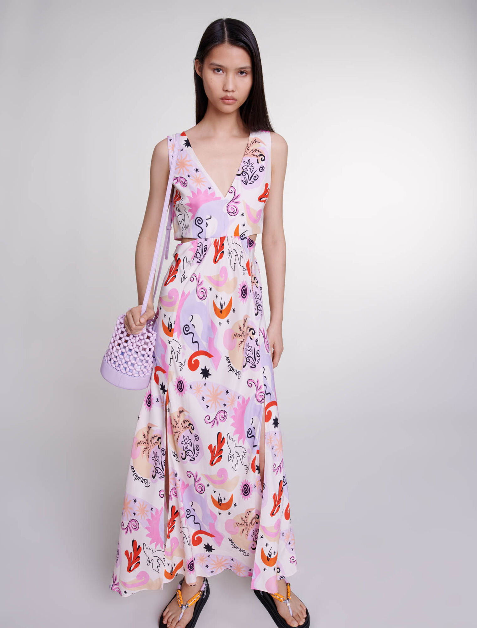 Cutaway silk maxi dress