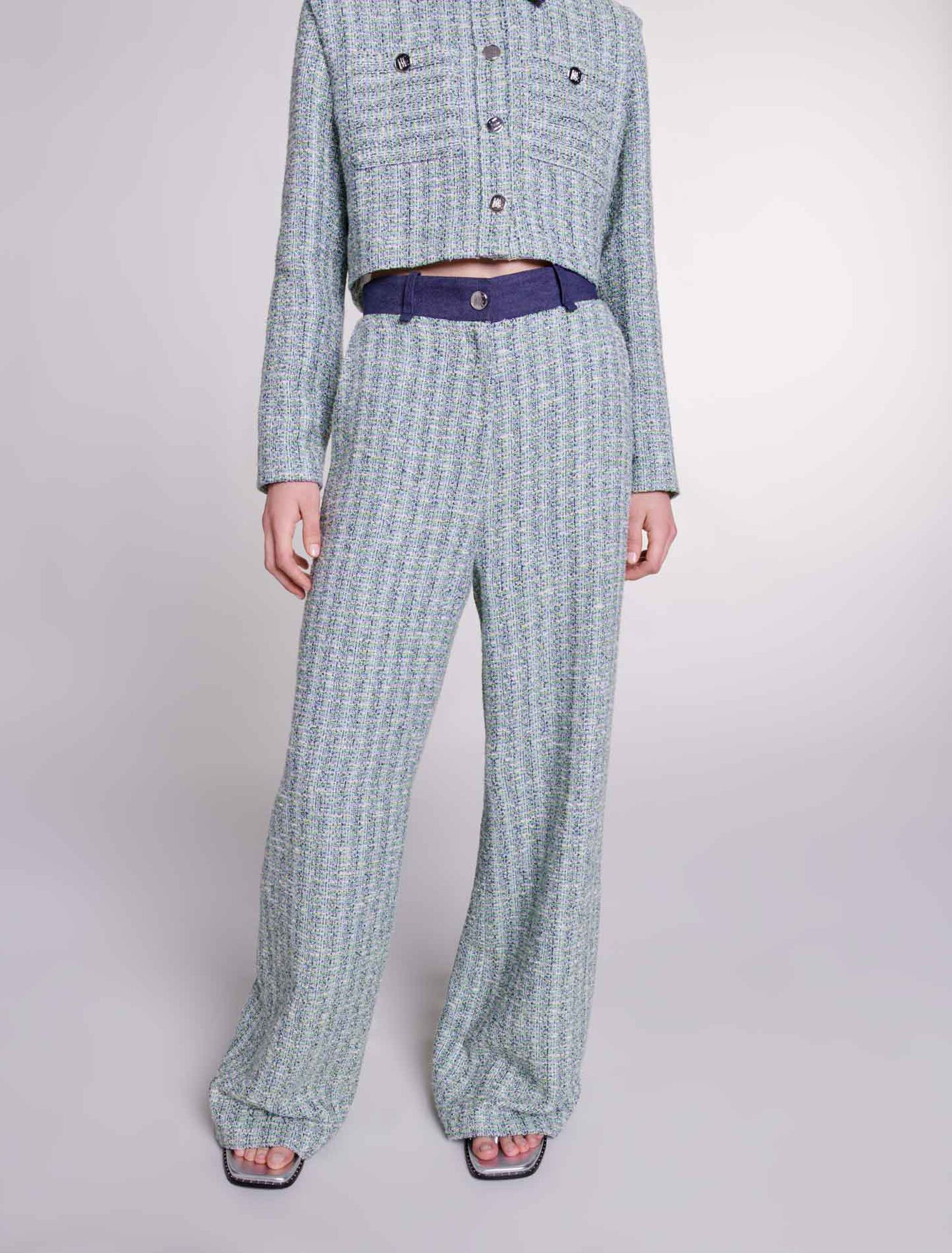 Wide-leg tweed trousers