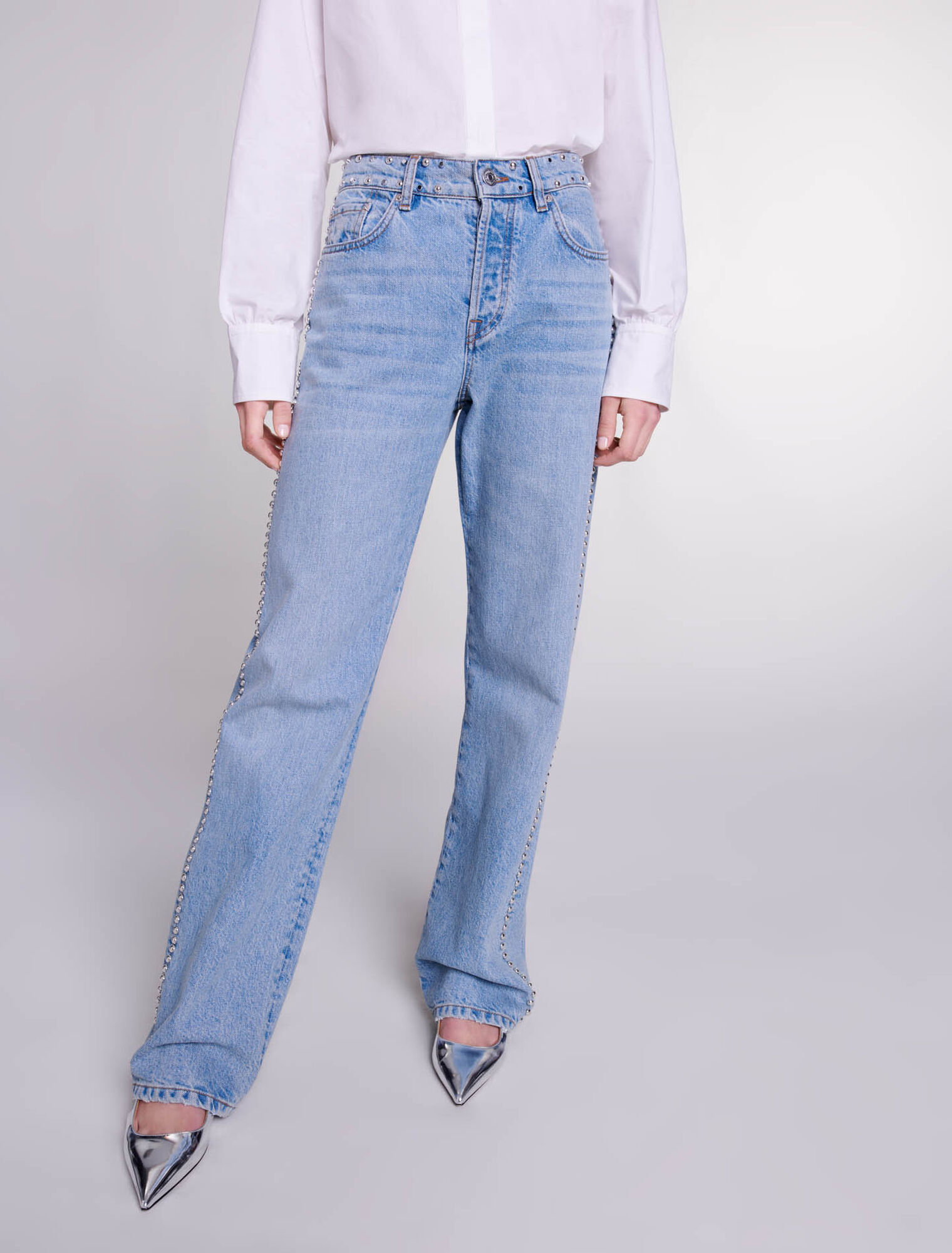 Wide-leg studded jeans