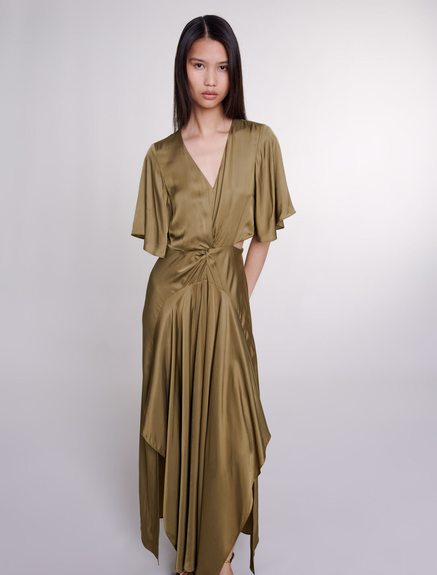 Openwork satin-effect maxi dress