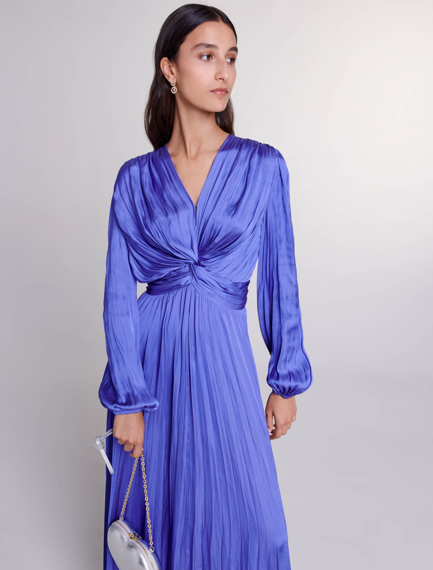 Satin-effect draped maxi dress